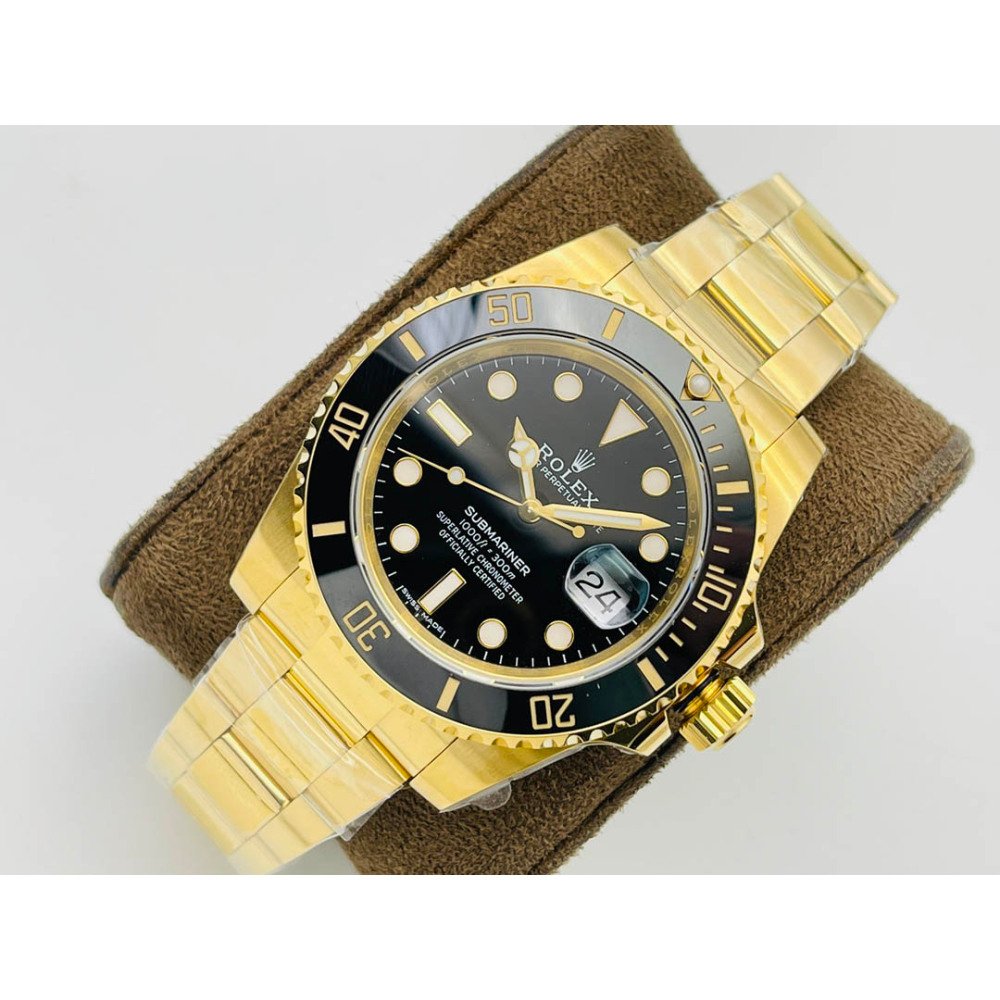 Rolex Submariner All Gold Black Dial Black Ceramic Bezel Swiss 3135 Movement