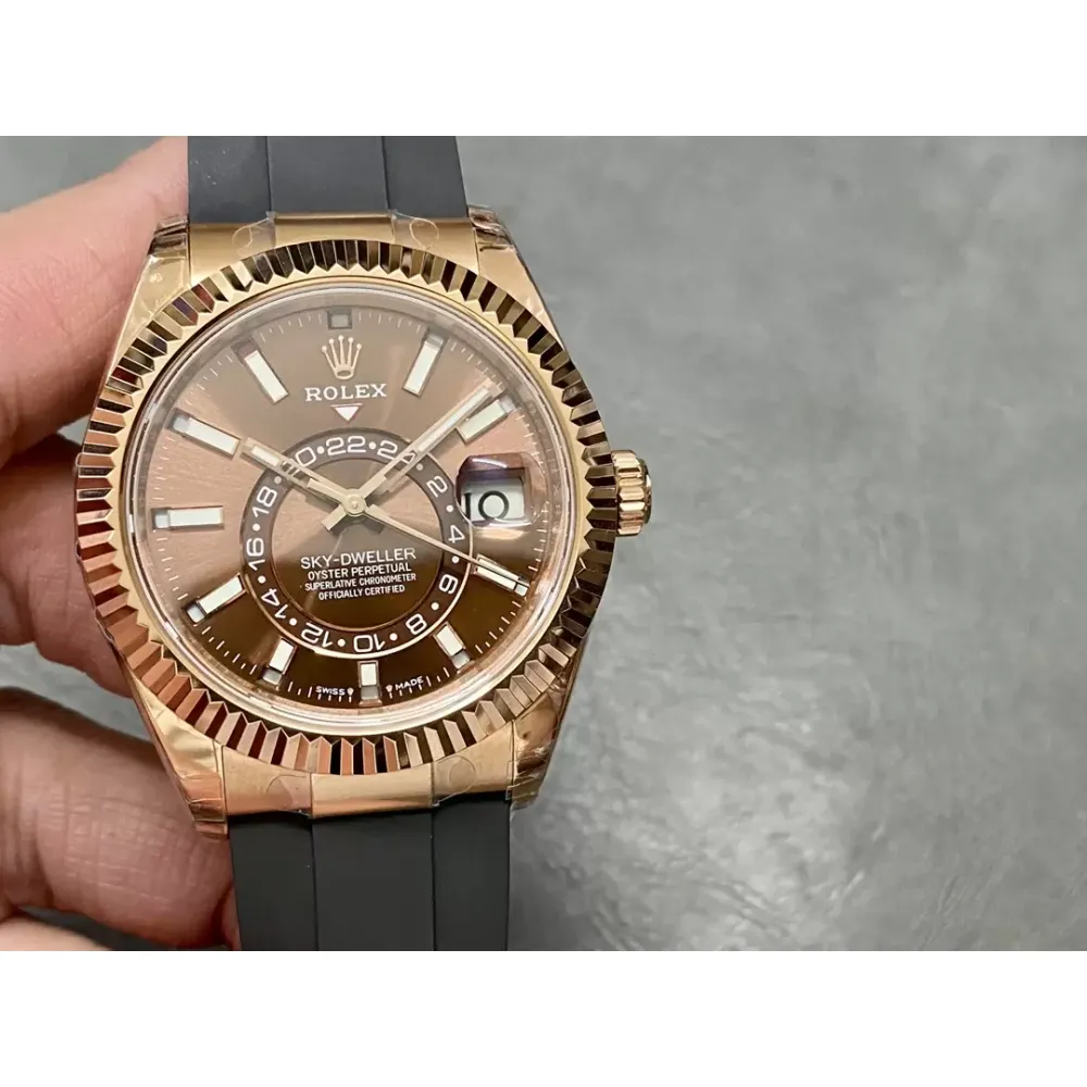 Rolex Sky-Dweller m336235-0002 rose gold and Chocolate color Dial Rubber Strap 2824 Movement