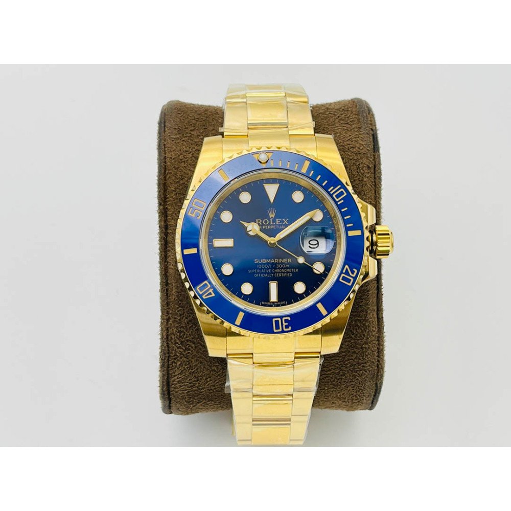 Rolex Submariner All Gold Blue Dial Blue Ceramic Bezel Swiss 3135 Movement