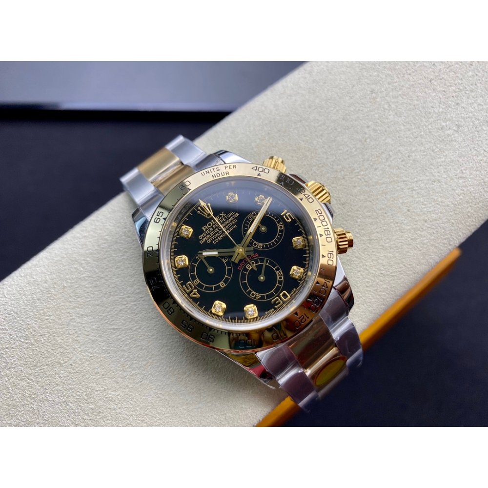 Rolex Daytona 116523 Yellow Gold Black Diamond Dial Two Tone A7750 Movement