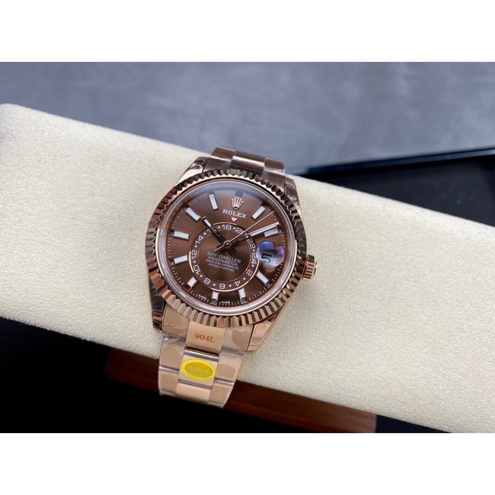 Rolex Sky-Dweller 336934 1:1 Best Edition Rose Gold Chocolate Dial Steel Swiss 2824 Movement