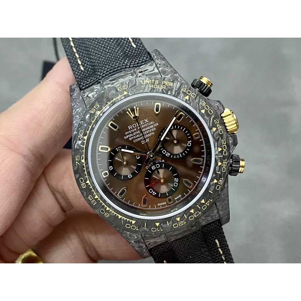 Rolex DIW Modified Datona Carbon Fiber Brown Gold Dial Swiss 4130 Movement