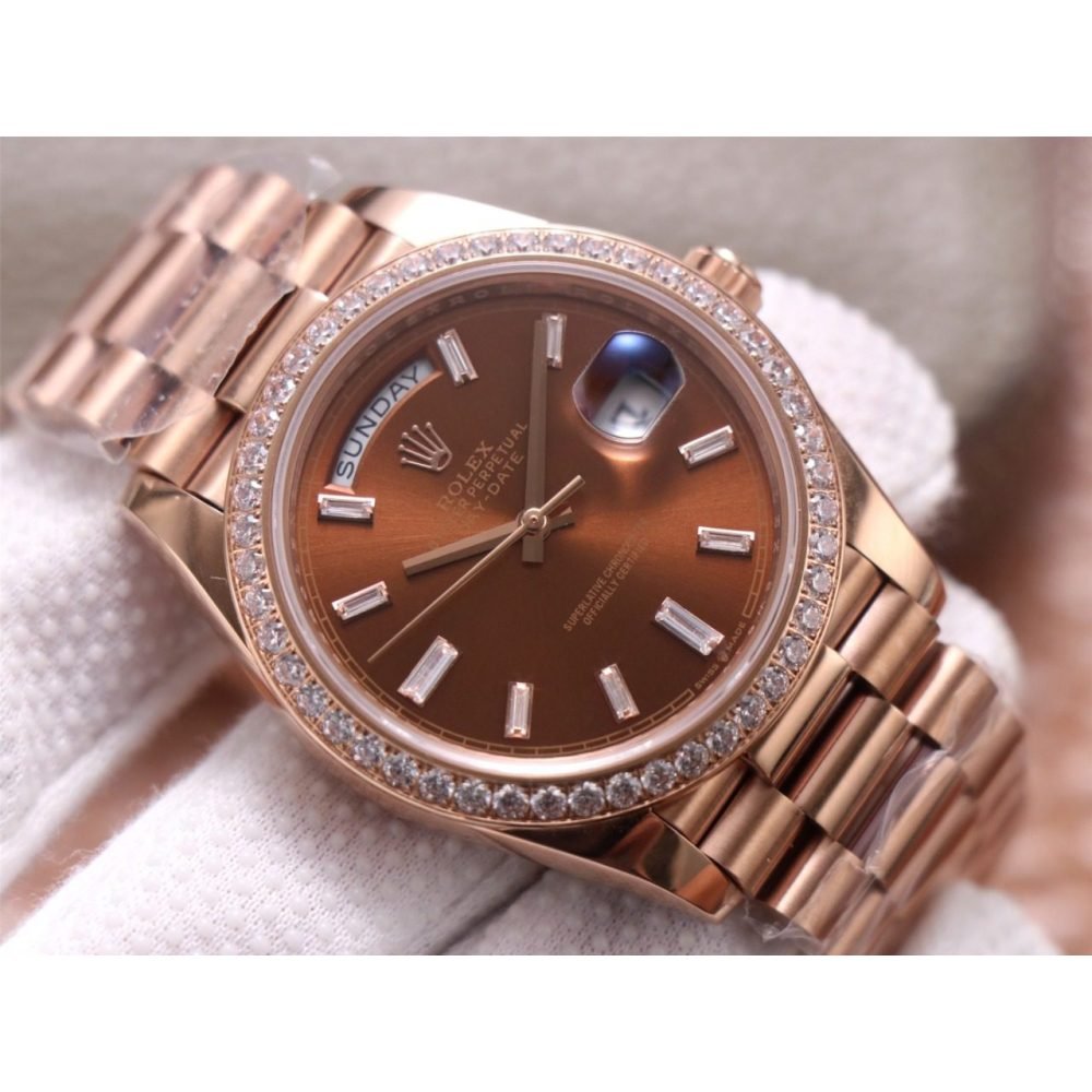 Rolex Day-Date 228345RBR Chocolate color Diamond Dial Steel 3255 Movement