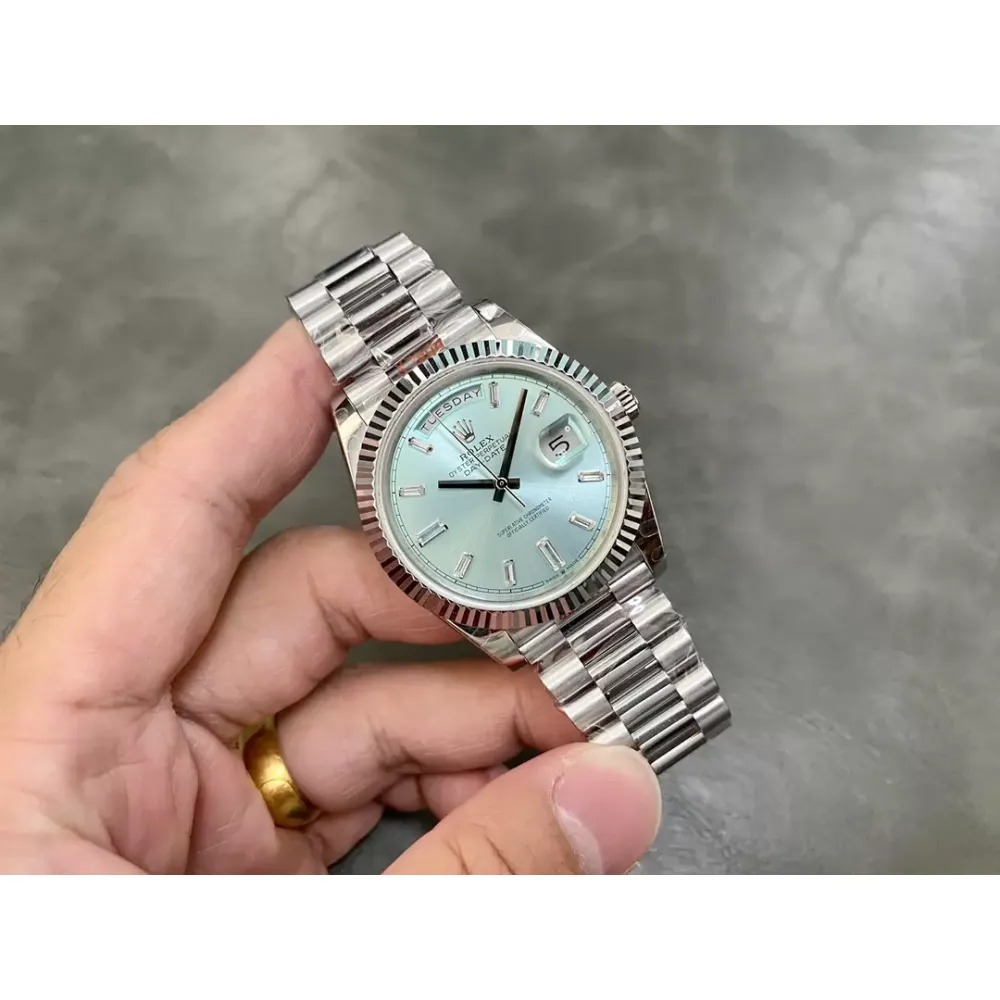 Rolex DayDate 228236 40mm GMF 1:1 Best Edition Ice Blue Dial Fluted Bezel on SS Bracelet A3255 or A2836 (Tungsten Heavy Version)