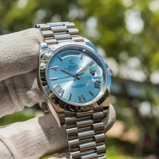 Rolex Oyster Perpetual Day-Date President 40mm in Platinum with Ice-Blue Dial Men's Watch 228236-0012 Brand New