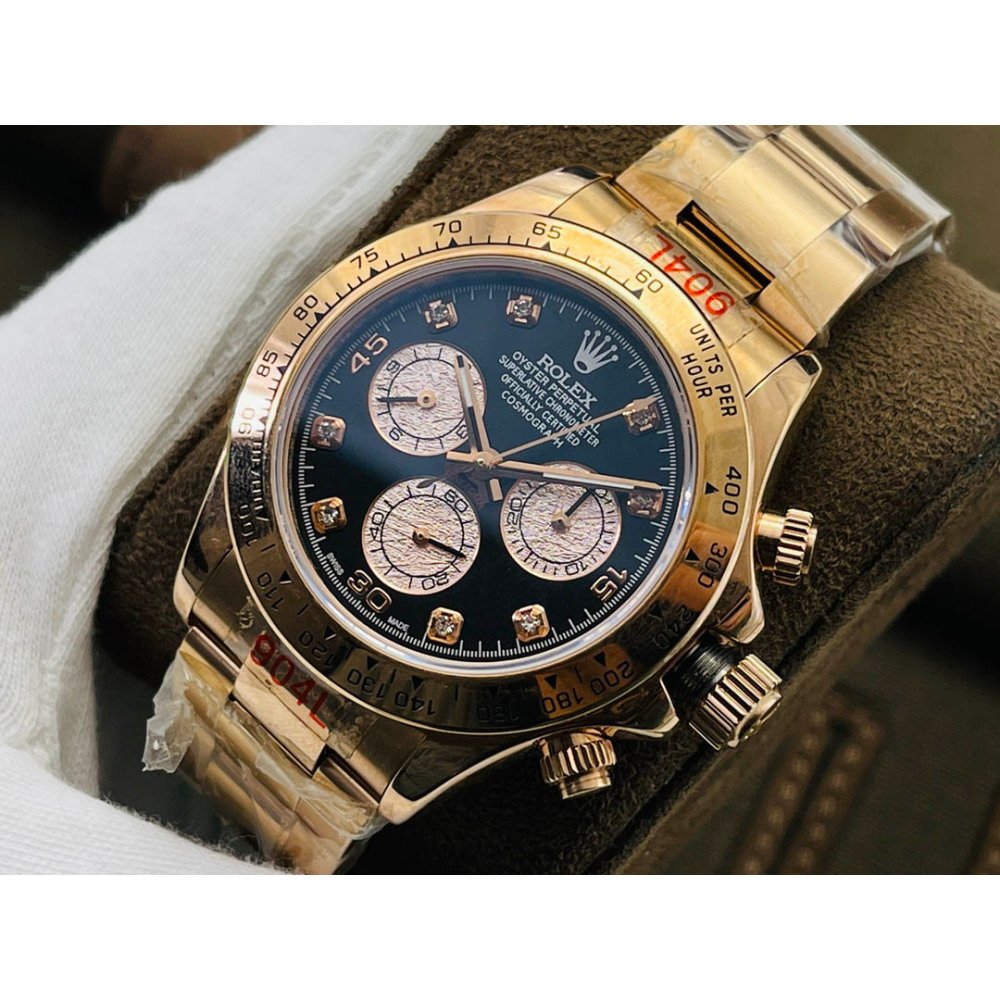 Rolex Daytona Gold Black Diamond 1:1 Super Clone 4130 Movement