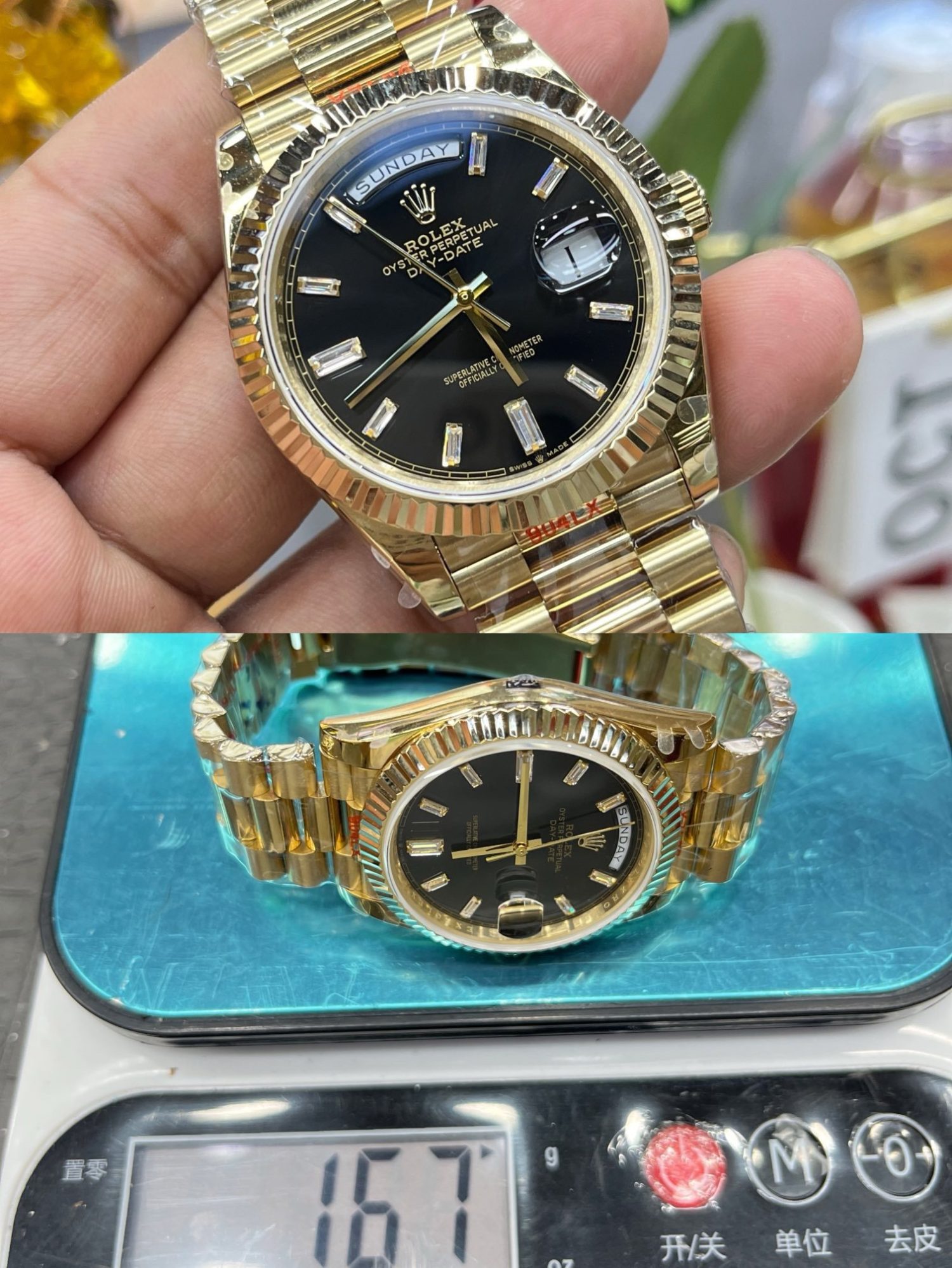 Rolex Day-Date 228238 Black Crystal Dial Yellow Gold President Bracelet Swiss 3255 Movement