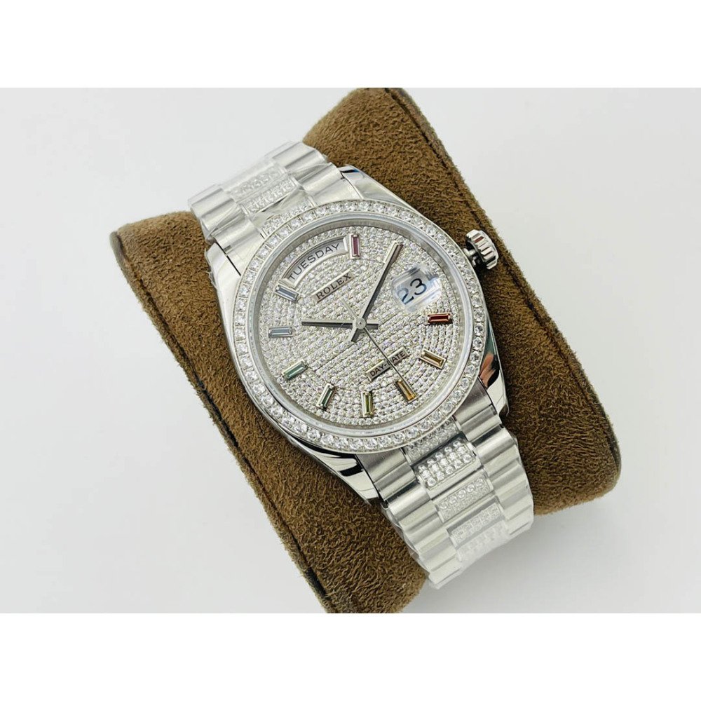 Rolex Day-Date White Gold Dial All Diamond Swiss Clone 3255 Movement