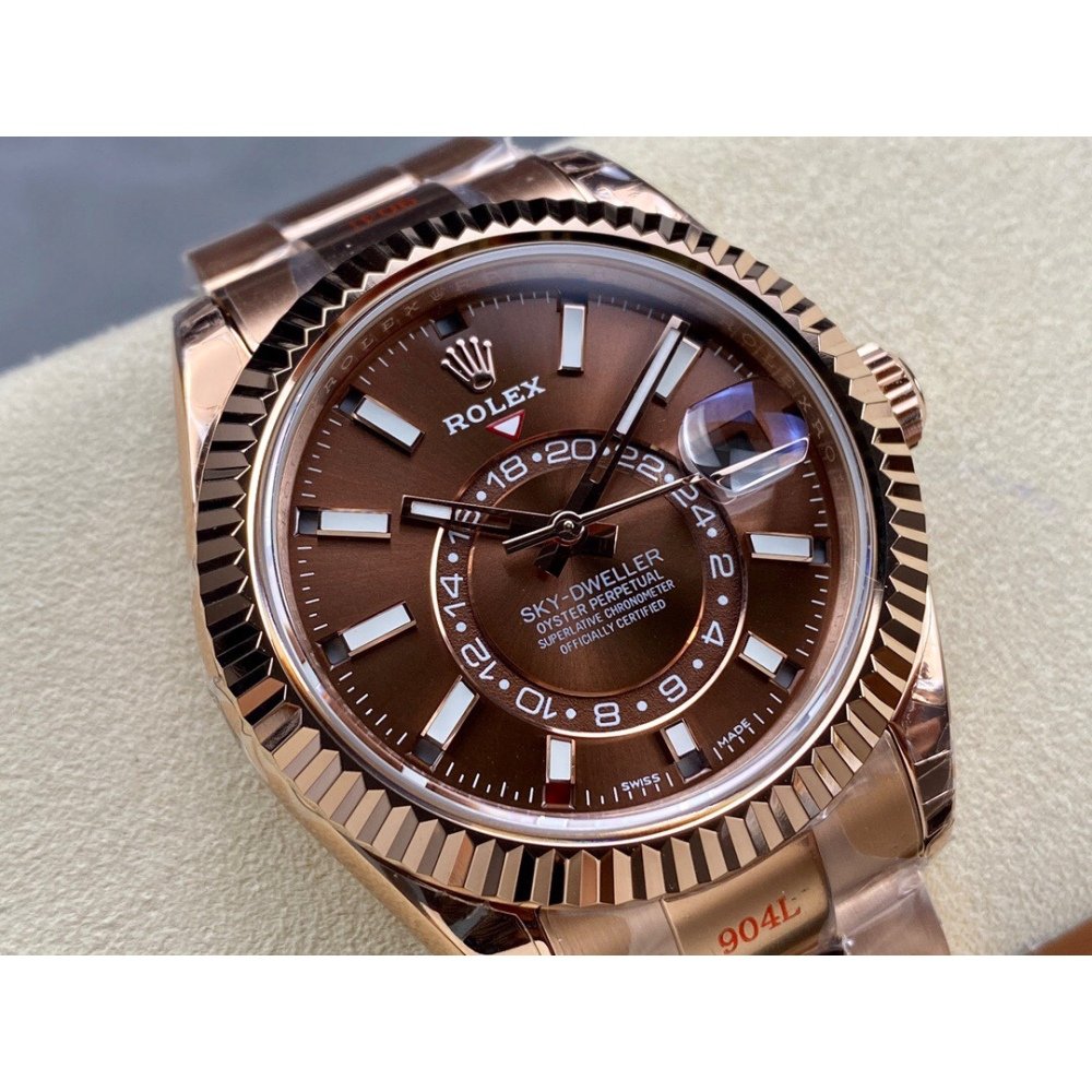 Rolex Sky-Dweller 336934 1:1 Best Edition Rose Gold Chocolate Dial Steel Swiss 2824 Movement