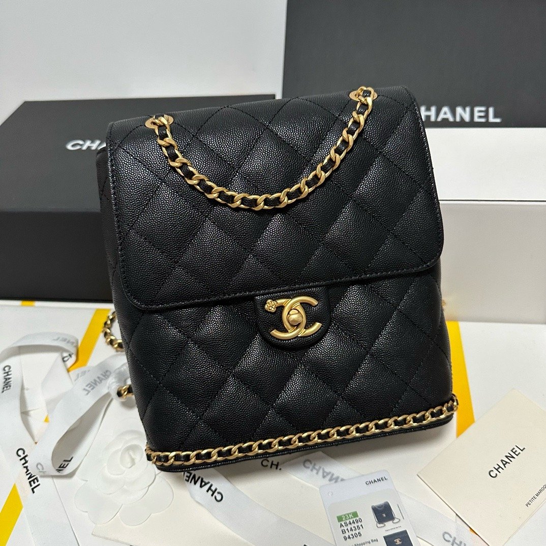 Chanel 23K litchi leather ball pattern chain backpack AS4490W1080