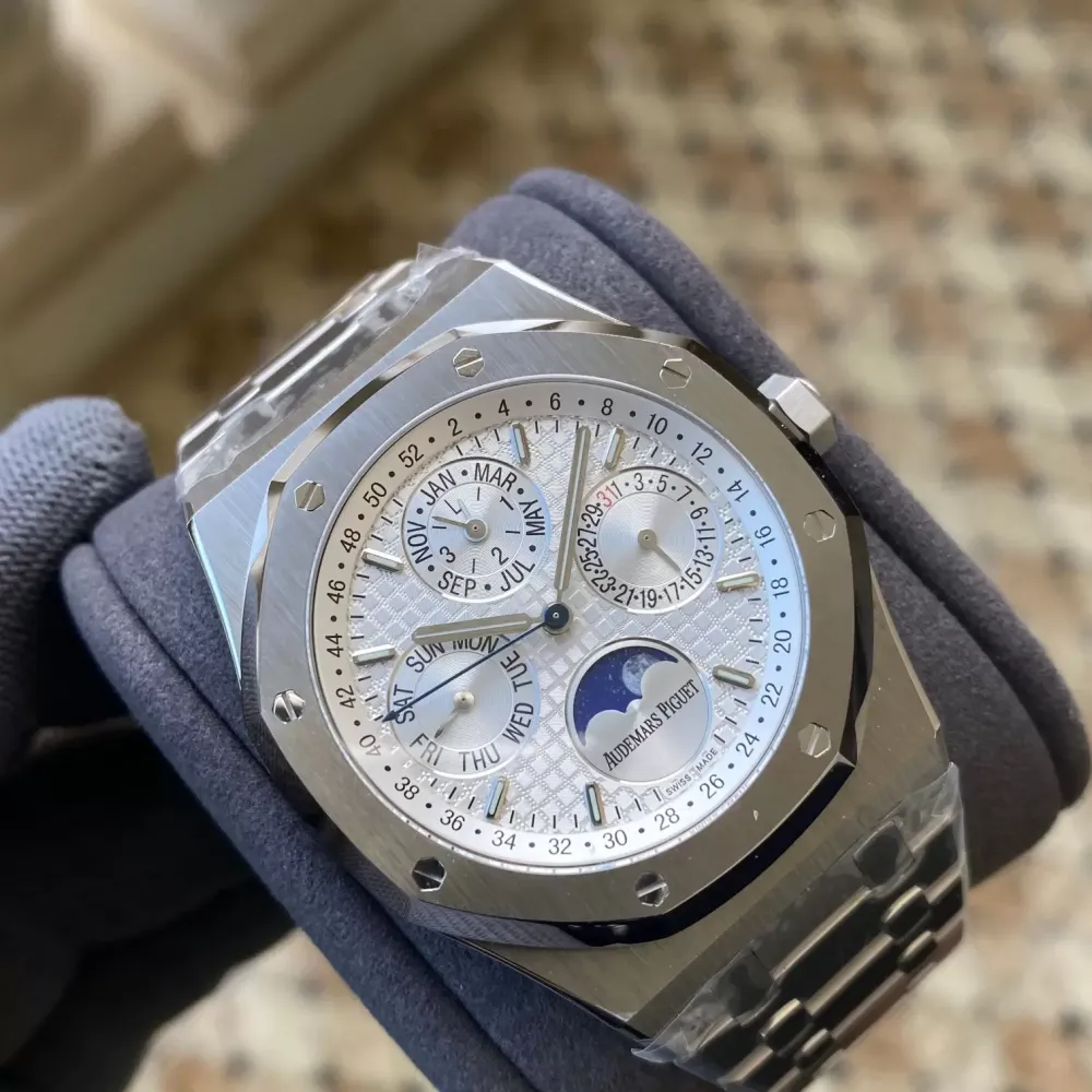 AP Royal Oak 41mm Complicated 26574 SS APS F1:1 Best Edition Silver Dial on SS Bracelet A5134 (CHS)