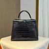 KL25 Midnight Blue High Gloss Silver Buckle Hermès Handbag