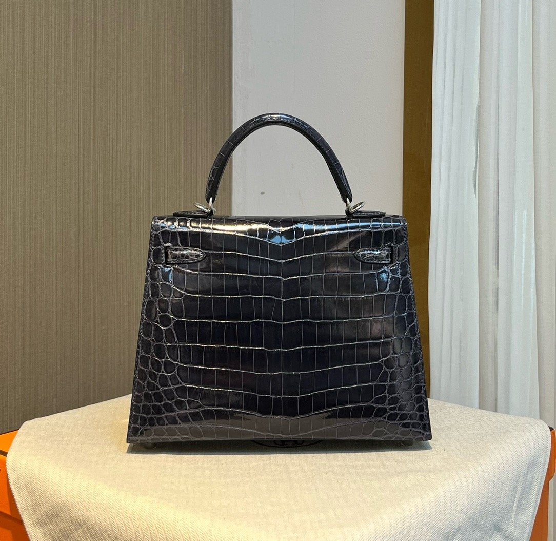 KL25 Midnight Blue High Gloss Silver Buckle Hermès Handbag