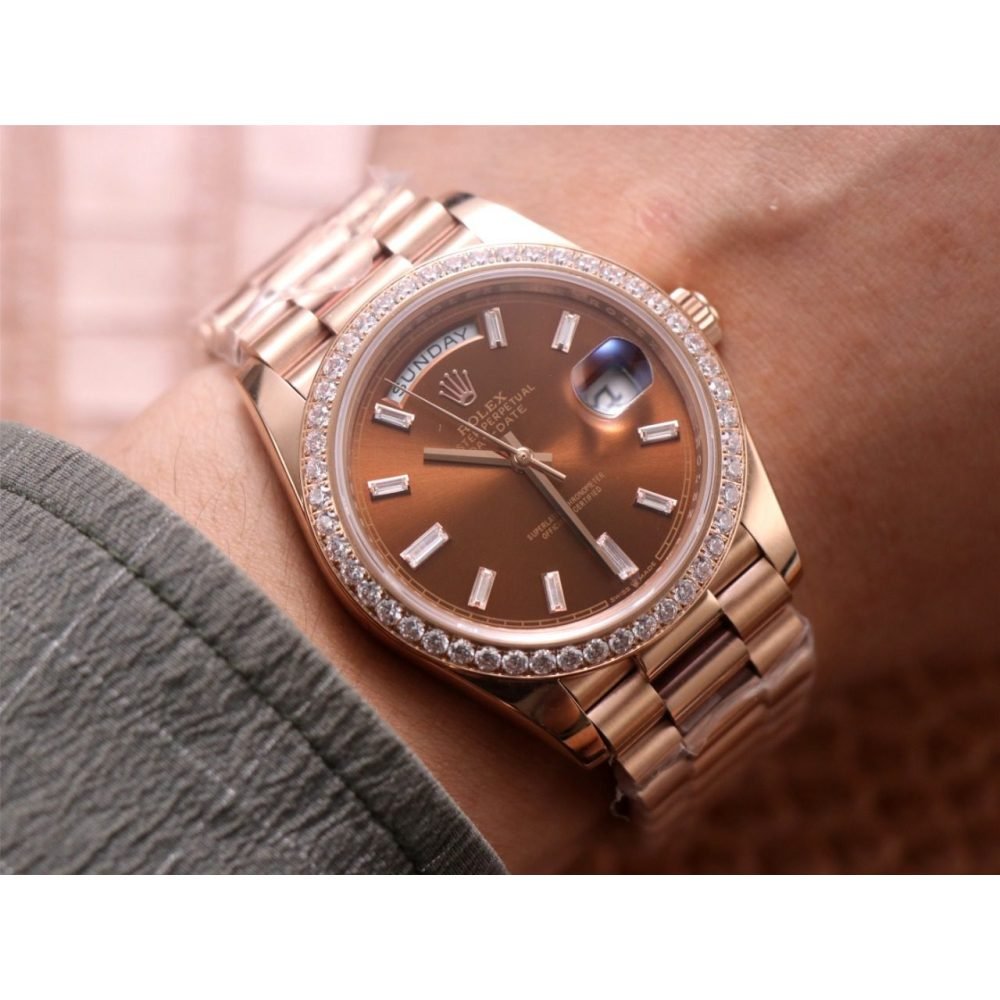 Rolex Day-Date 228345RBR Chocolate color Diamond Dial Steel 3255 Movement