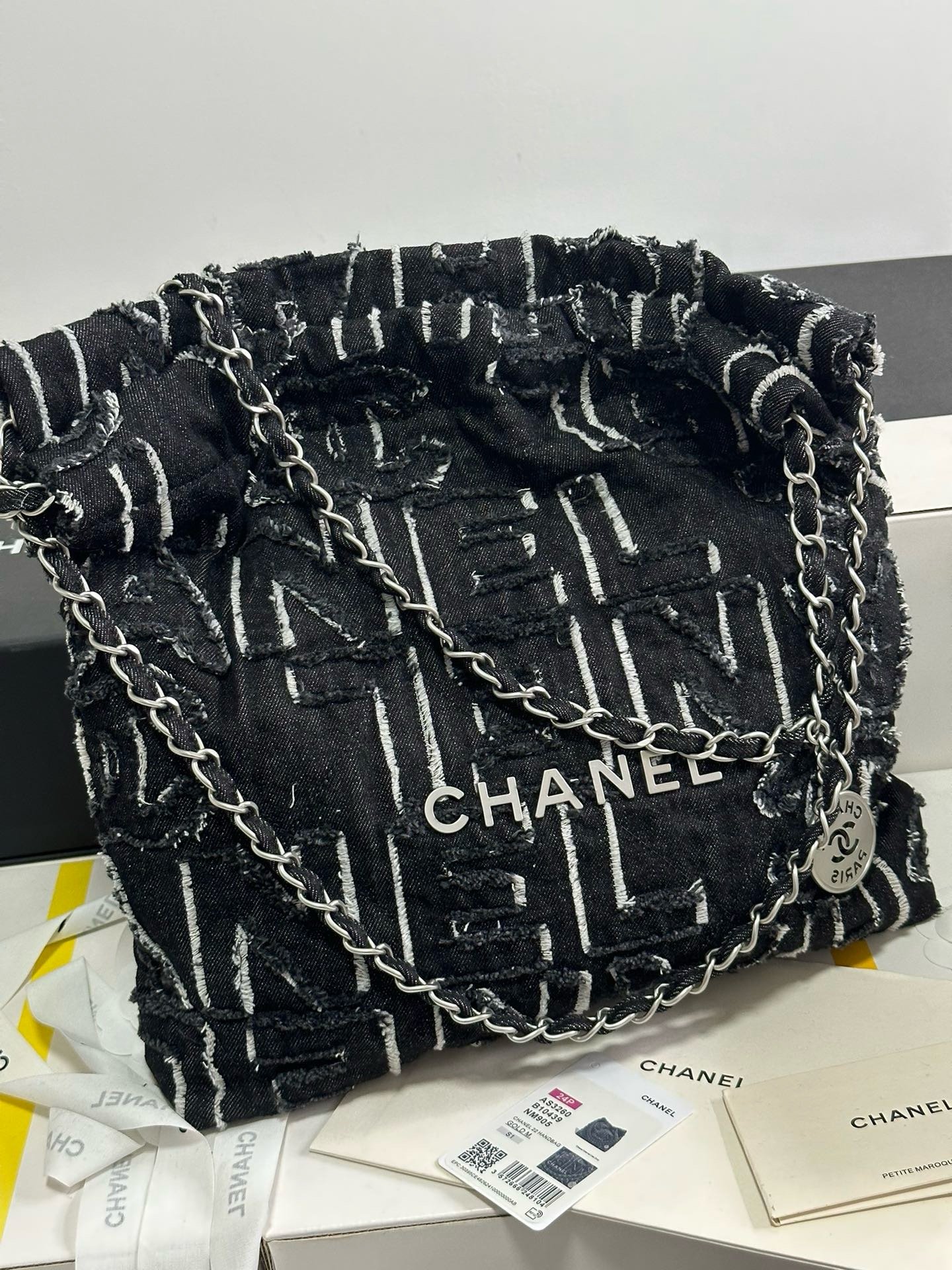 Chanel 24A 22Bag medium denim garbage bag AS3261W1080