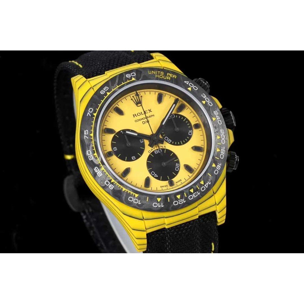 Rolex DIW Modified Datona Carbon Fiber Yellow Black Dial Swiss 4130 Movement
