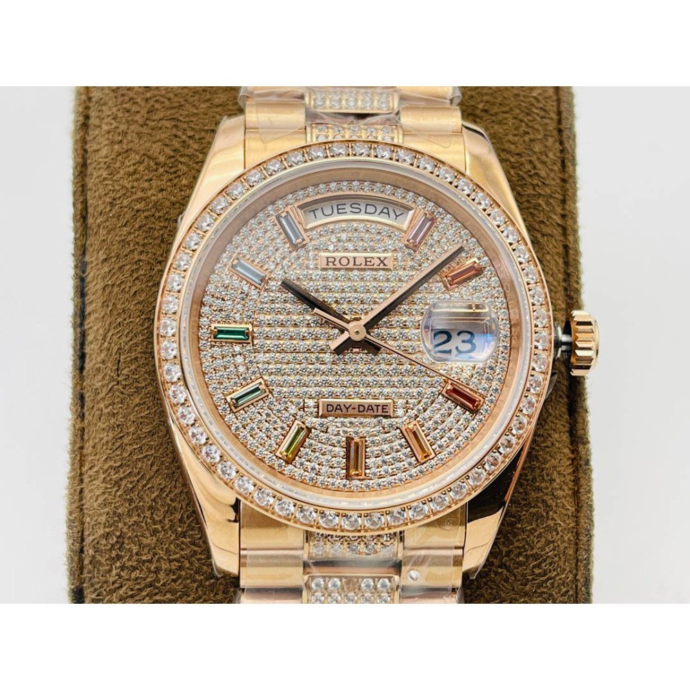 Rolex Day-Date Rose Gold Dial All Diamond Swiss Clone 3255 Movement