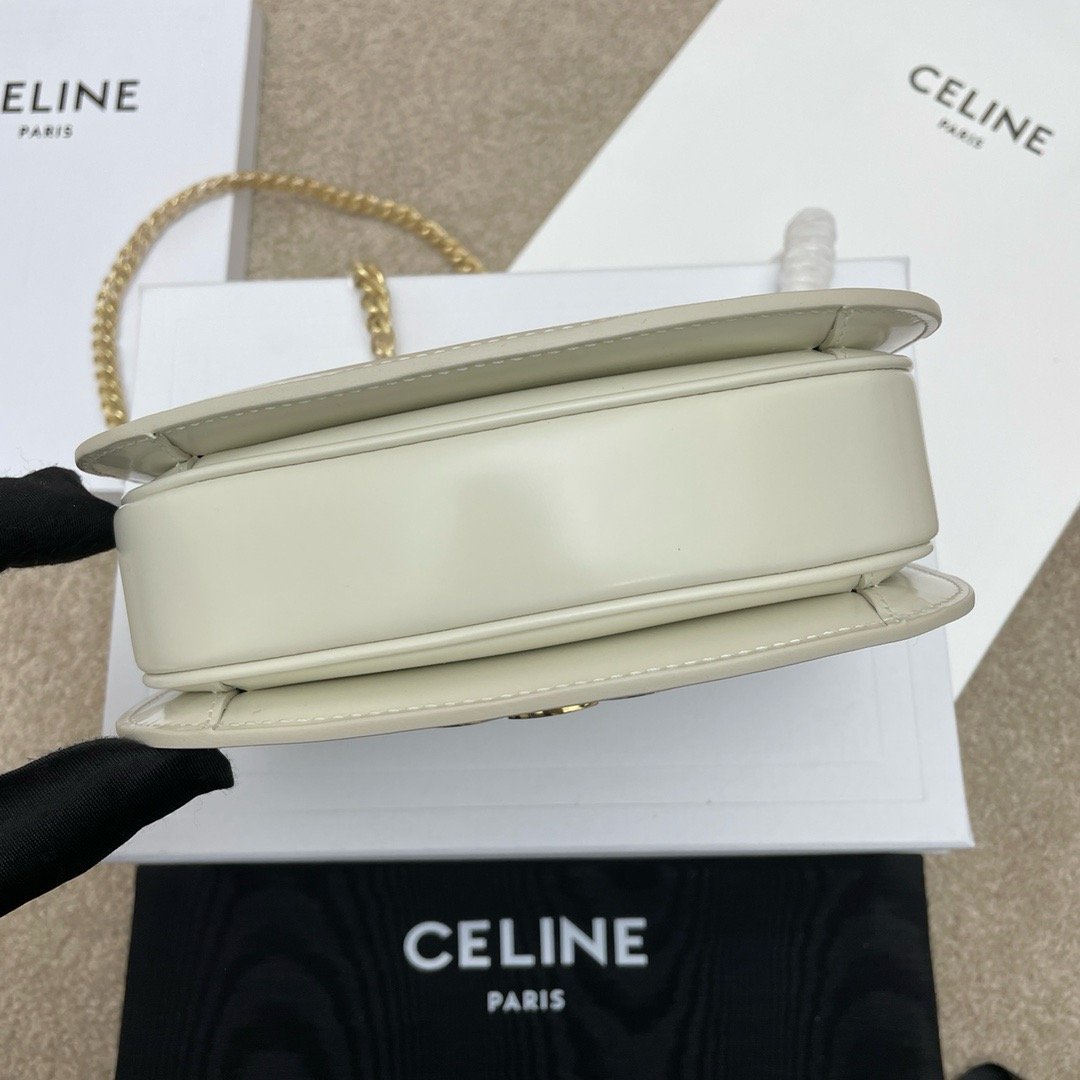 TEEN BESACE TRIOMPHE chain shiny cowhide handbag white