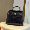 KL25 Midnight Blue High Gloss Silver Buckle Hermès Handbag