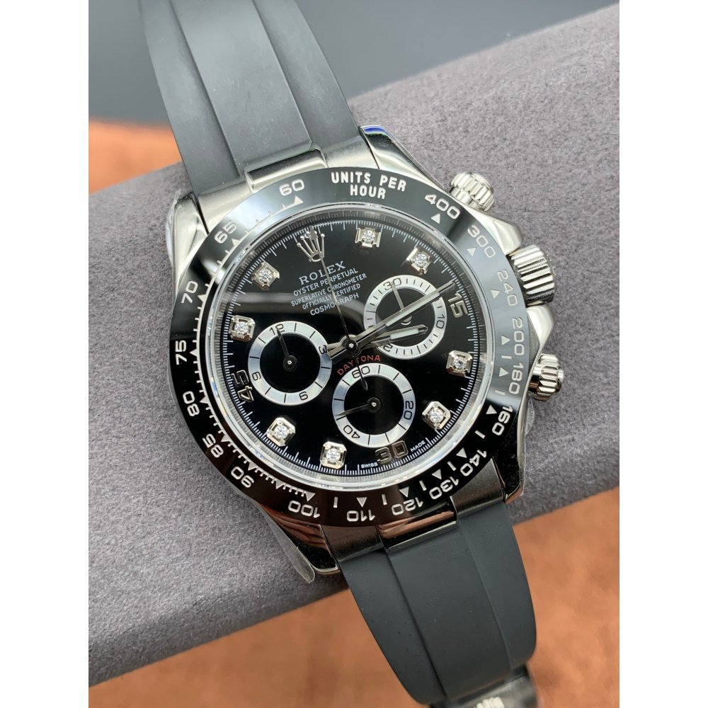 Rolex Daytona 116519LN Black Diamond Dial Rubber Strap A7750 Movement