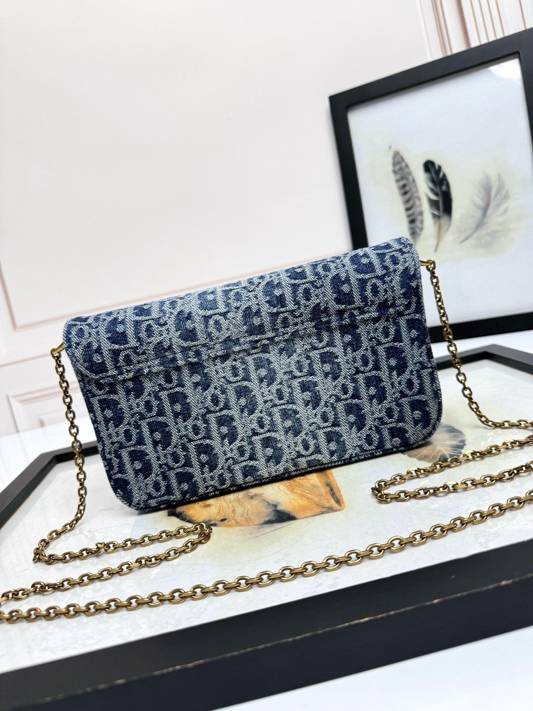 𝐃𝐢𝐨𝐫 Saddle chain handbag denim D fabric D6302