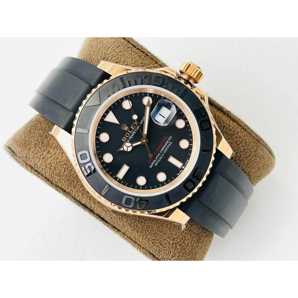 Rolex Yacht-Master 116655 Yellow Gold Black Ceramic Bezel Rubber Strap 3235 Movement