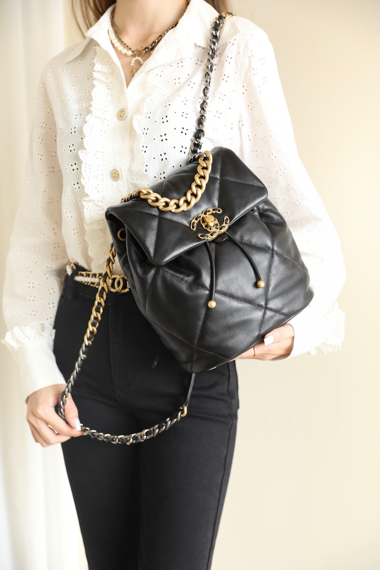【 Original imported leather all steel 】 24C Early Spring Resort Series 19 Double backpacks come ZP AS4223w1380