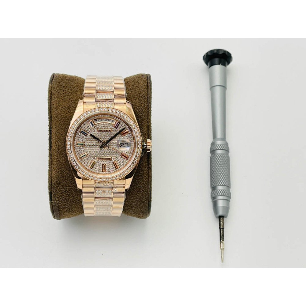 Rolex Day-Date Rose Gold Dial All Diamond Swiss Clone 3255 Movement