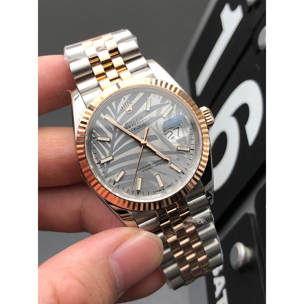 Rolex Datejust 126231 Rose Gold Palm Dial Stainless Jubilee Bracelet Swiss Clone Movement