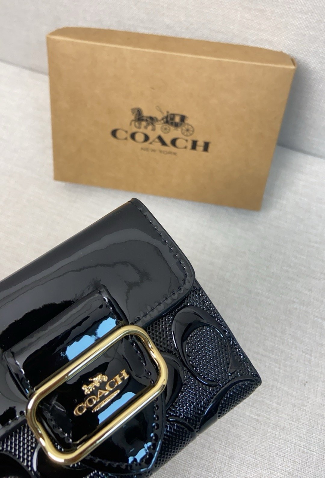 Coach September new signature logo patent leather premium leather wallet