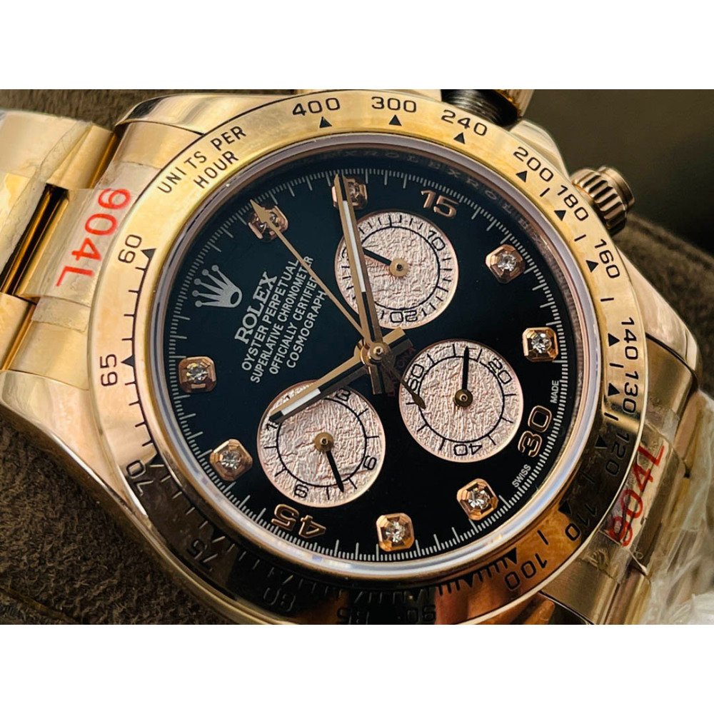 Rolex Daytona Gold Black Diamond 1:1 Super Clone 4130 Movement