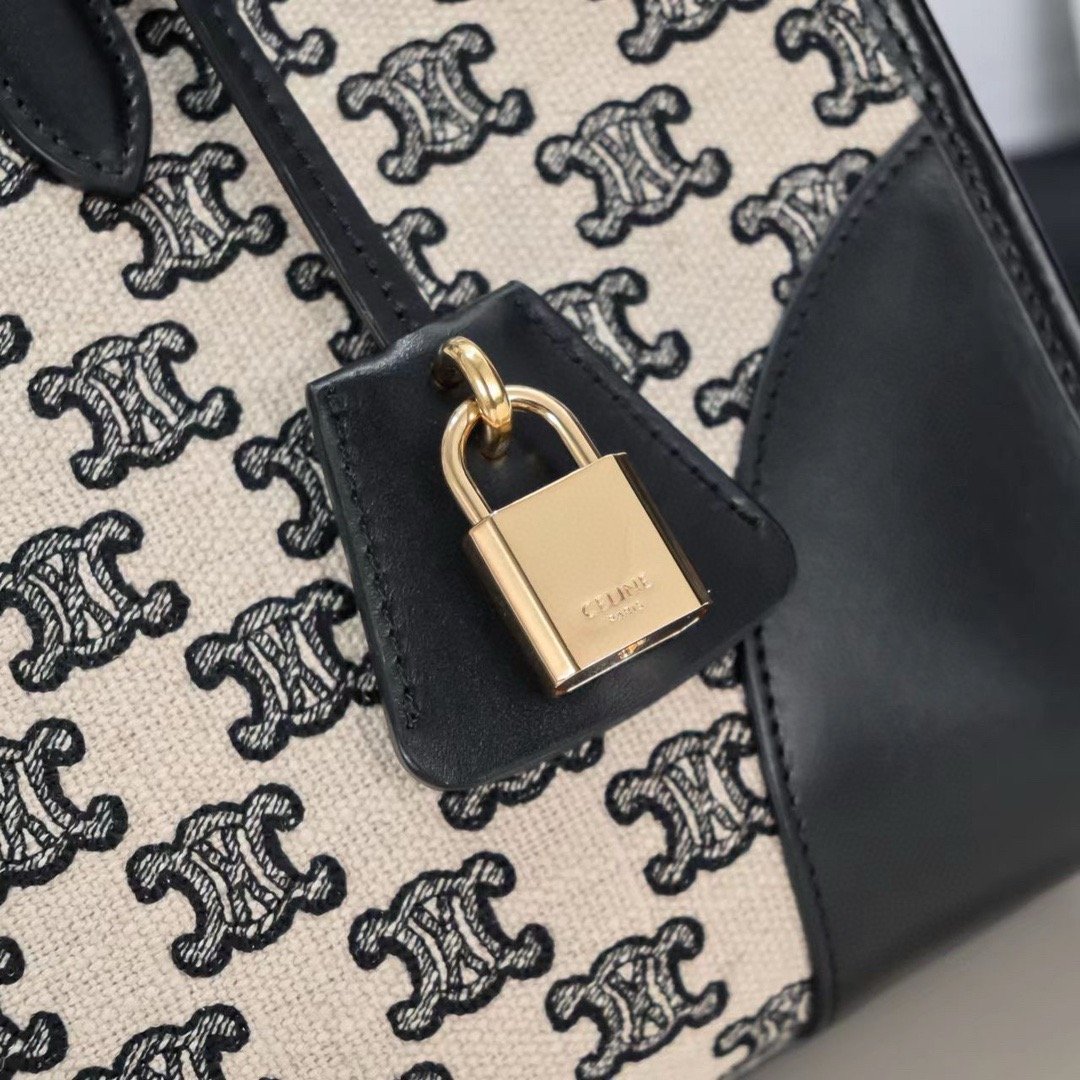 CABAS TRIOMPHE MINI HORIZONTAL BAG IN EMBROIDERED FABRIC AND COW LEATHER
