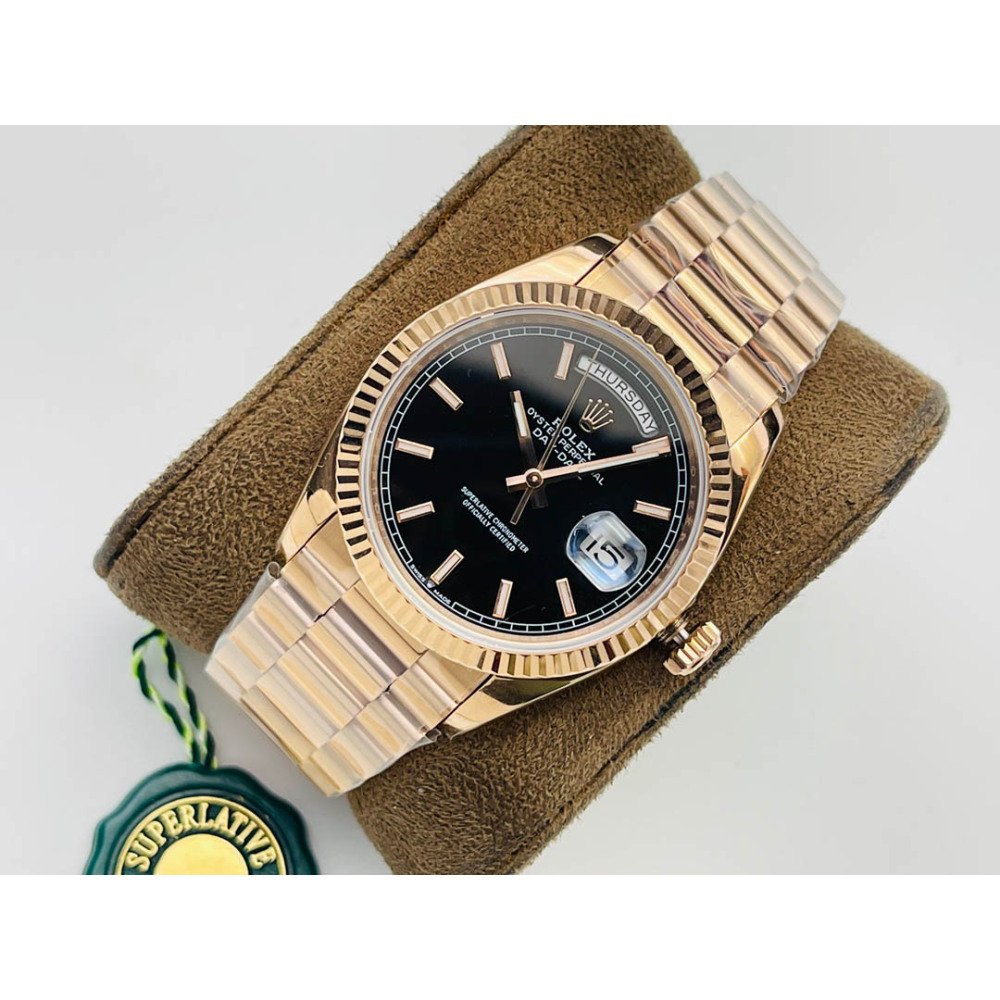 Rolex Day-Date Rose Gold Black Dial Super Clone Swiss 3255 Movement