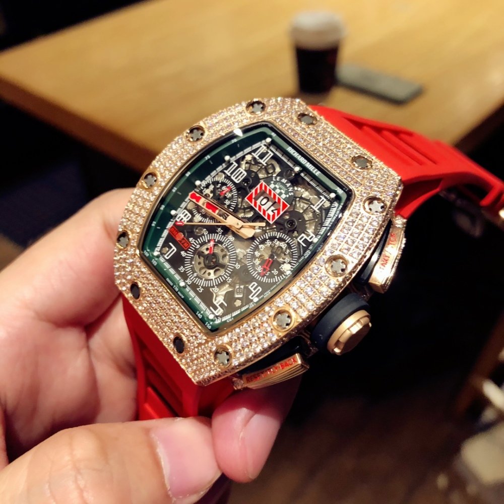 Richard Mille RM011 Men Mechanical Diamond Bezel Rubber Band Watch