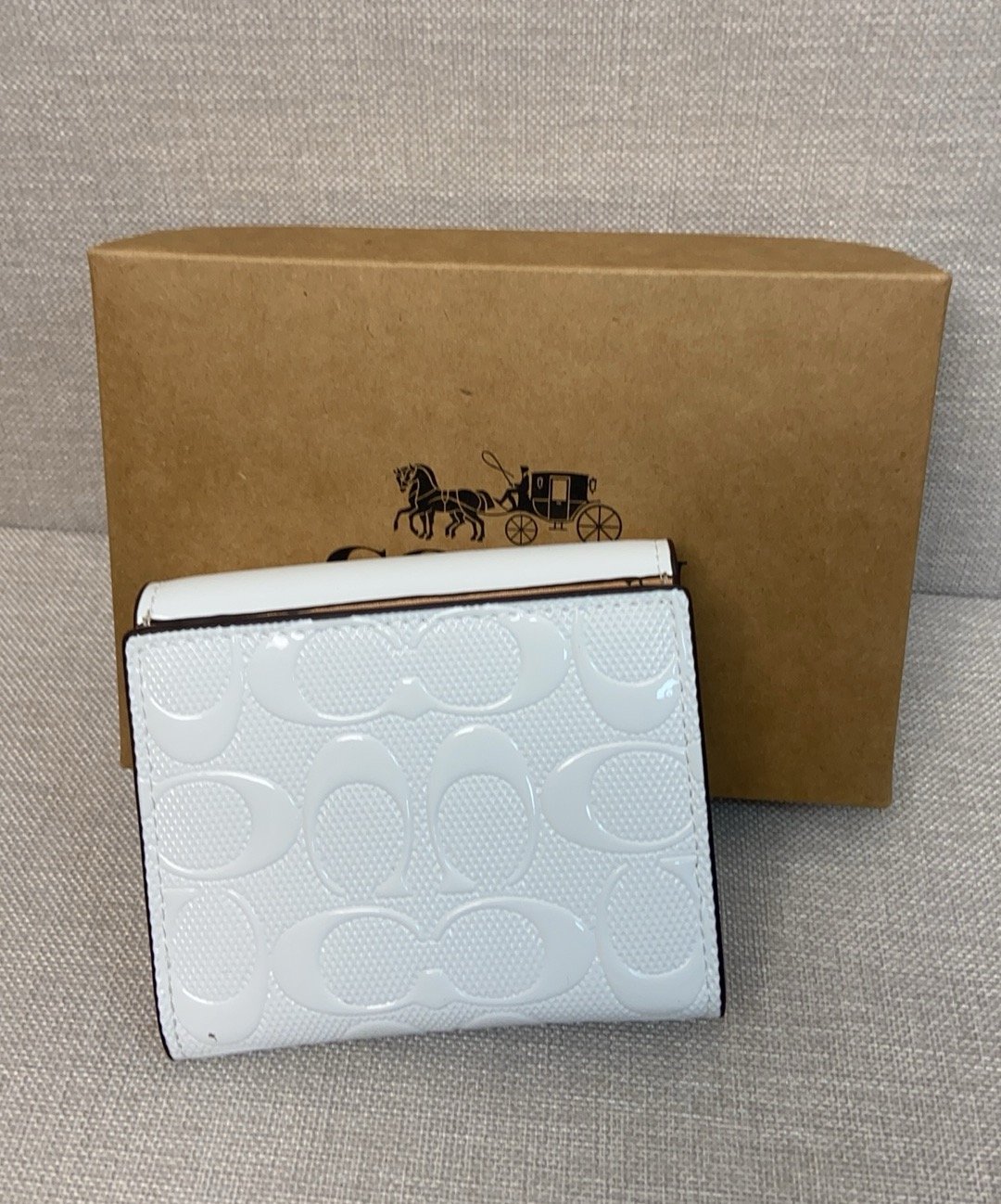 Coach September new signature logo patent leather premium leather wallet
