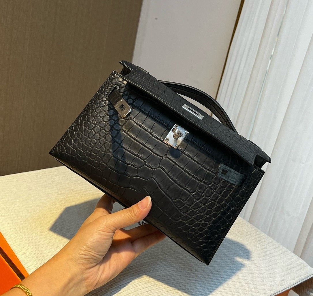 mini matte black silver Hermès handbag