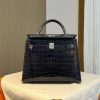 KL25 Midnight Blue High Gloss Silver Buckle Hermès Handbag