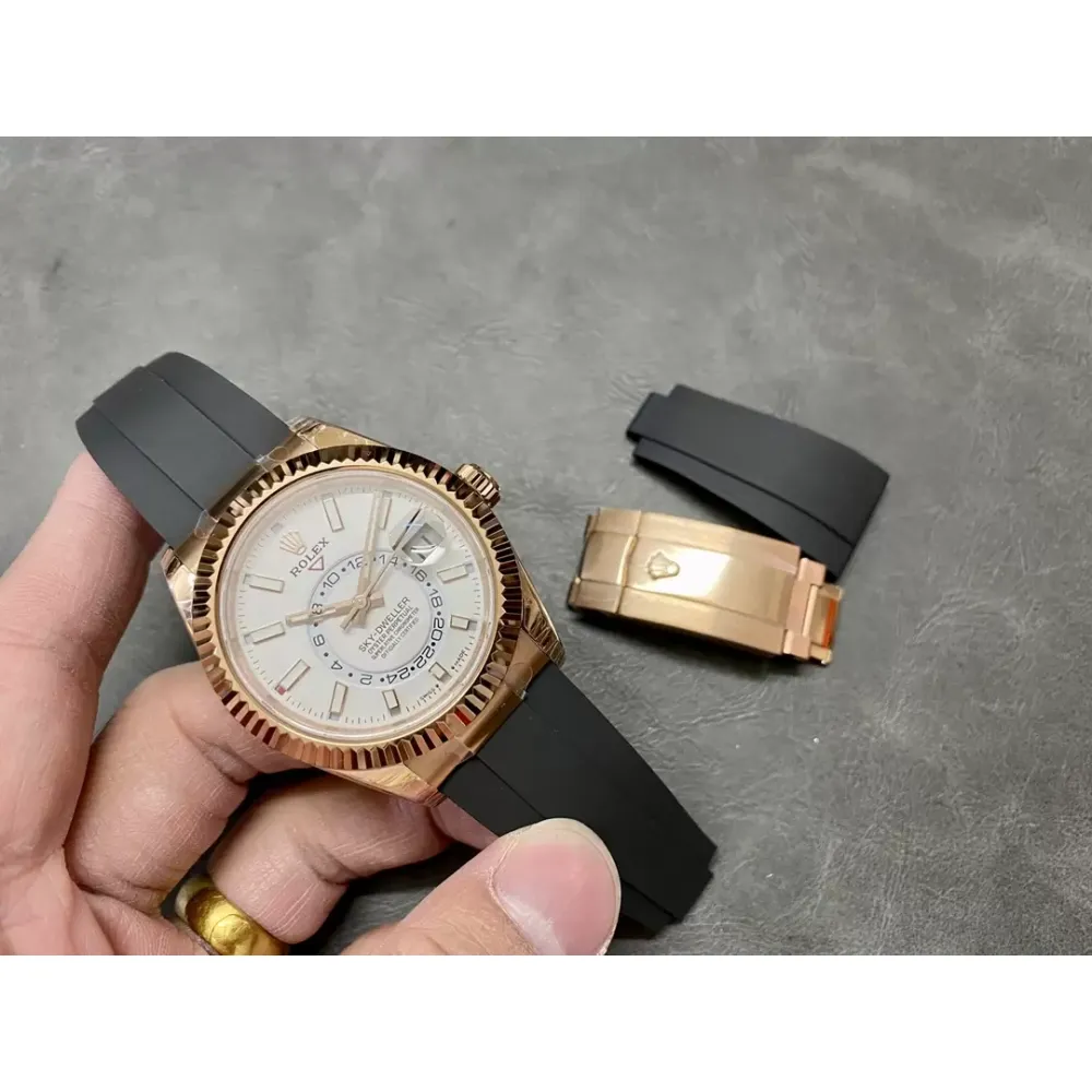 Rolex Sky-Dweller m336235-0003 rose gold and white Dial Rubber Strap 2824 Movement