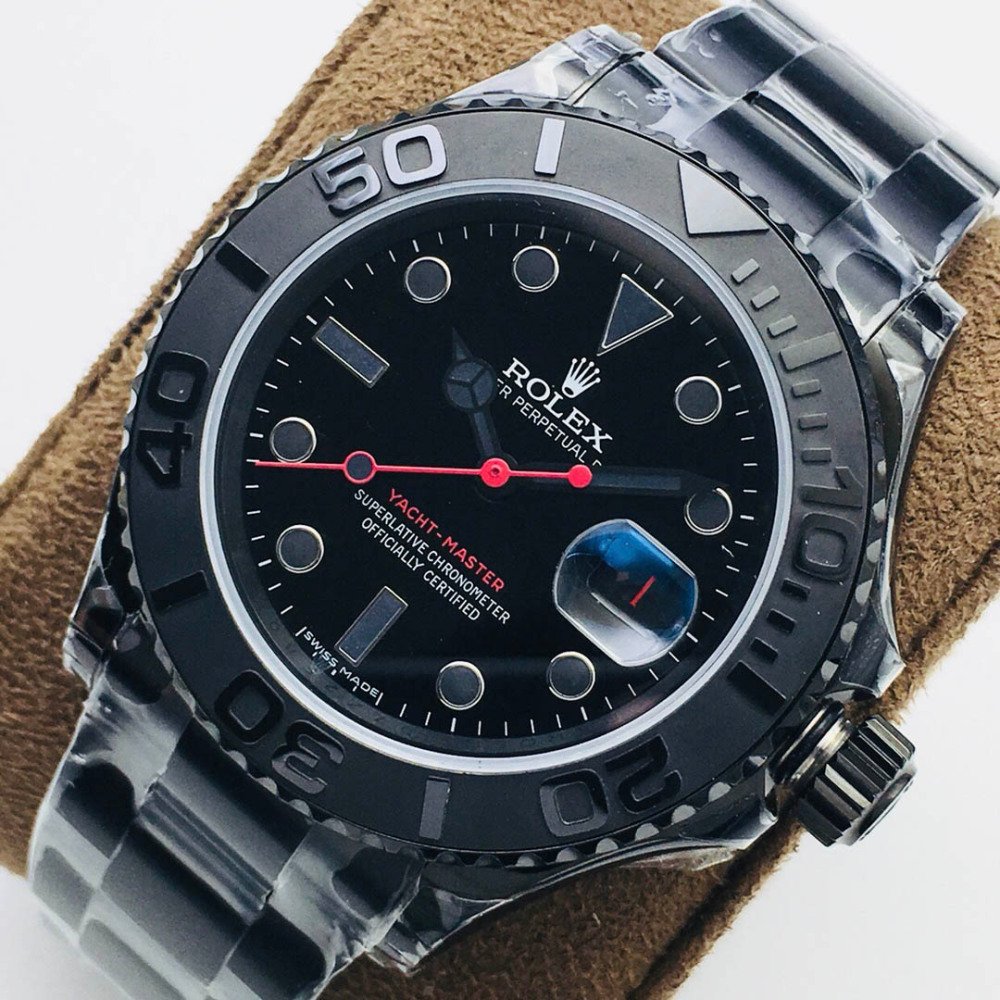 Rolex Yacht-Master 116655 All Black Dial Ceramic Bezel Black Strap 3135 Movement