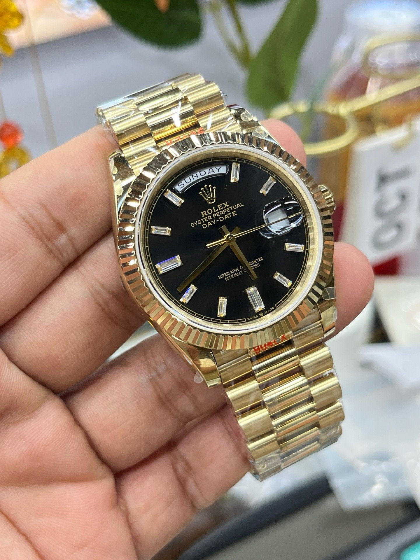 Rolex Day-Date 228238 Black Crystal Dial Yellow Gold President Bracelet Swiss 3255 Movement
