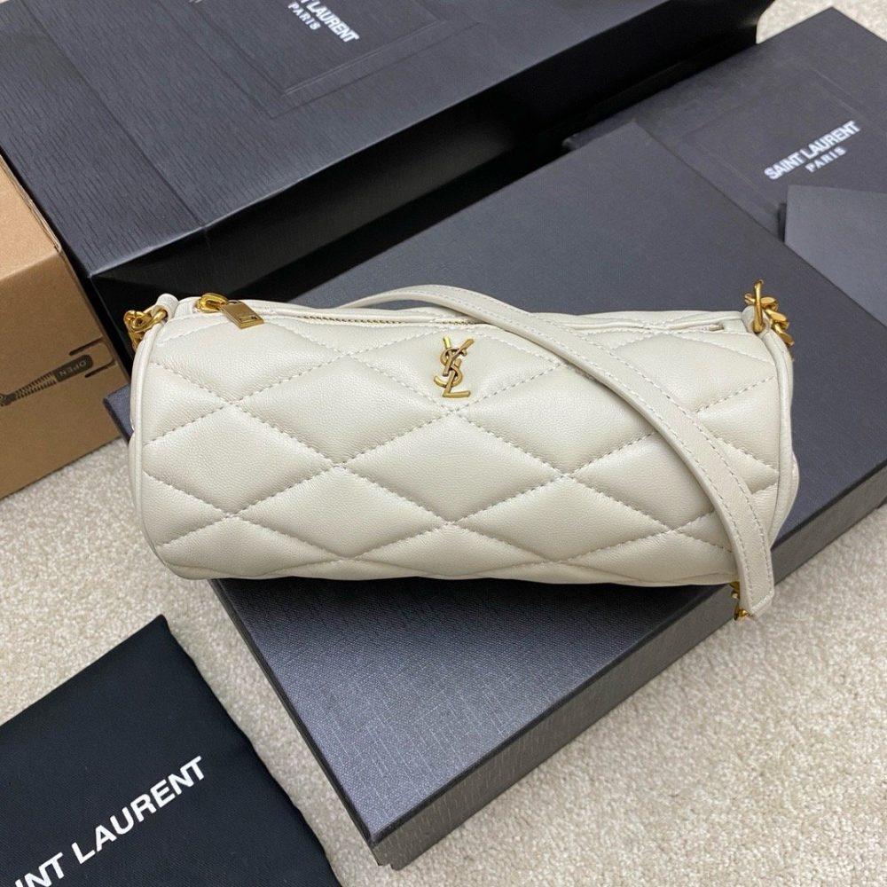 YSL new sade small underarm cylinder bag sheepskin white/gold 699703