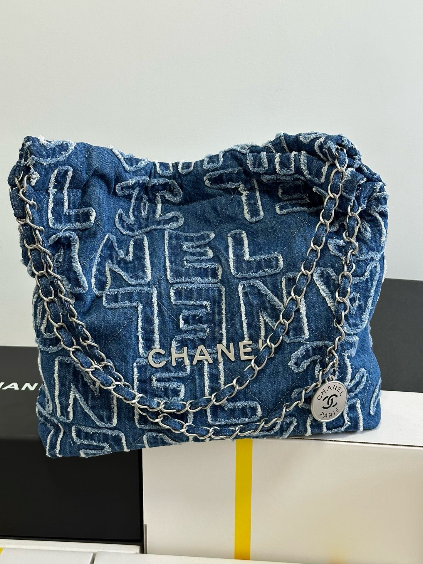 Chanel 24A 22Bag medium denim garbage bag AS3261W1080