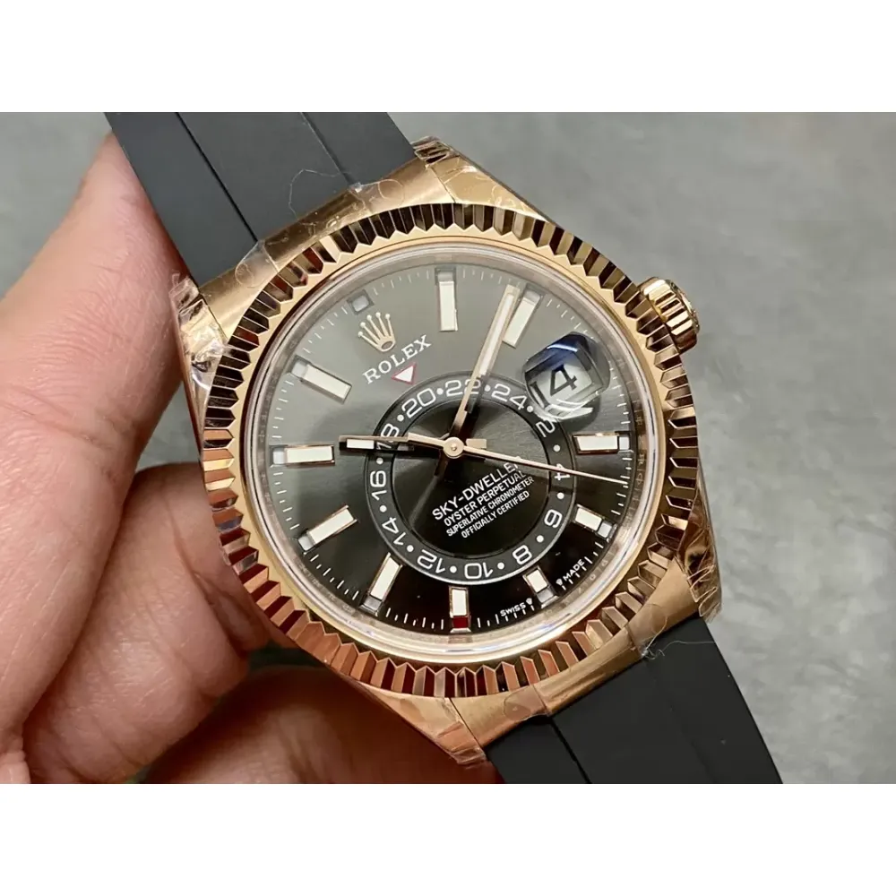 Rolex Sky-Dweller m336235-0004 rose gold and black Dial Rubber Strap 2824 Movement