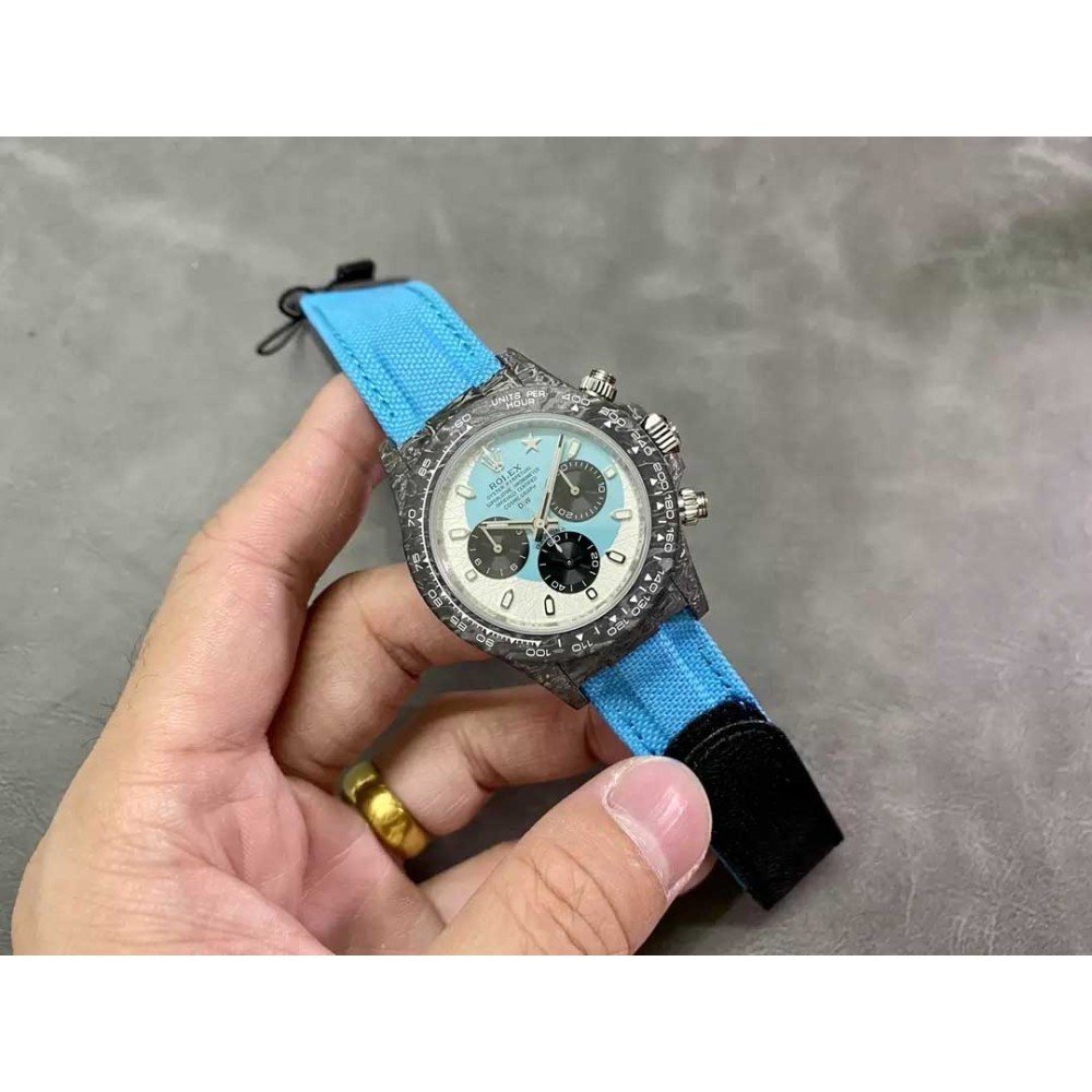 Rolex DIW Modified Datona Carbon Fiber Blue White Dial Swiss 4130 Movement