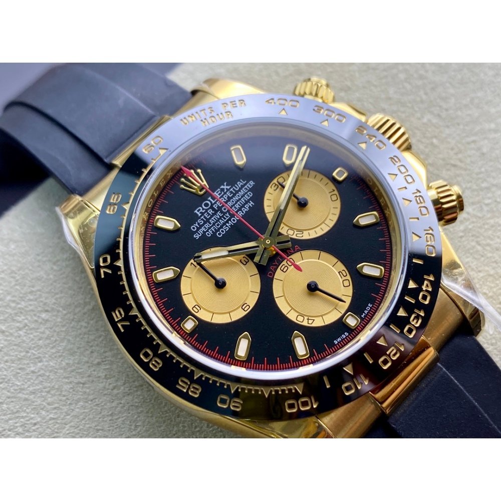 Rolex Daytona 116518 Yellow Gold Black Dial Rubber Strap A4130 Movement