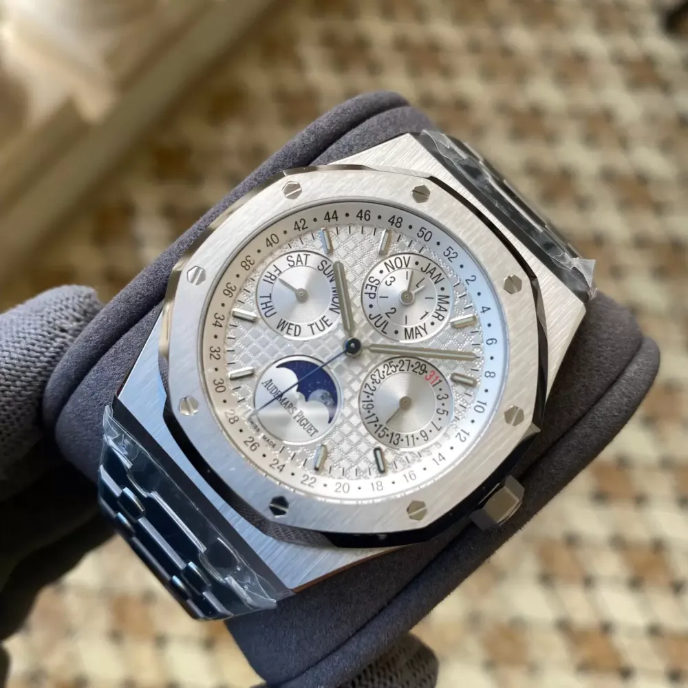 AP Royal Oak 41mm Complicated 26574 SS APS F1:1 Best Edition Silver Dial on SS Bracelet A5134 (CHS)