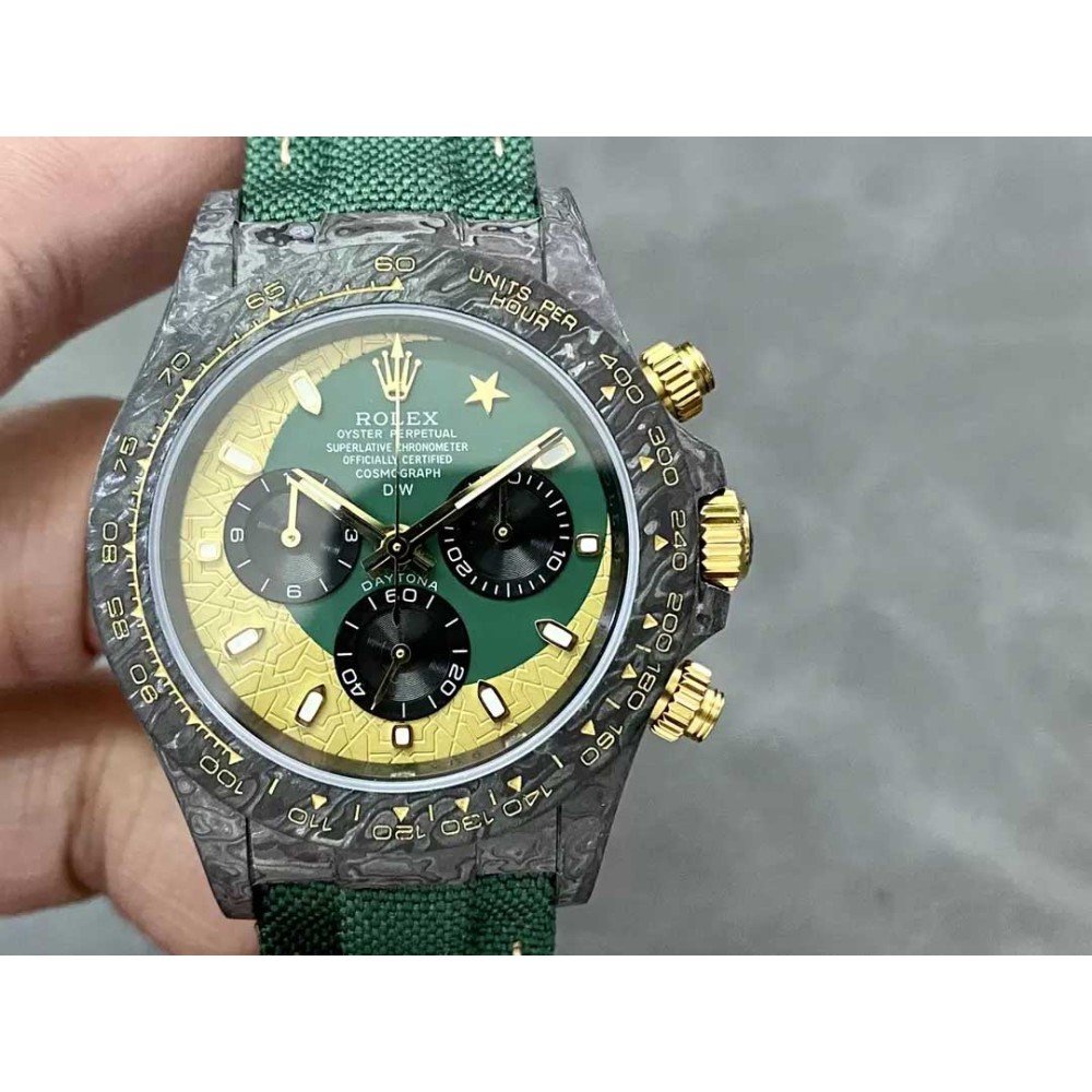 Rolex DIW Modified Datona Carbon Fiber Yellow Green Dial Swiss 4130 Movement