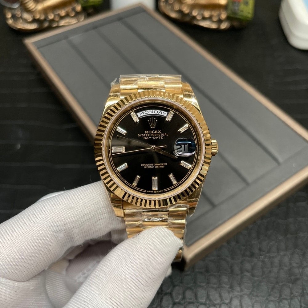 Rolex Day-Date 228238 Rose Gold Black Crystal Dial President Bracelet Swiss 3255 Movement