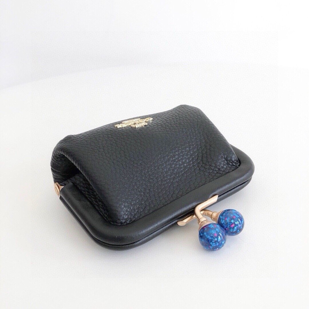 COACH prse kiss lock print solid color coin purse Black