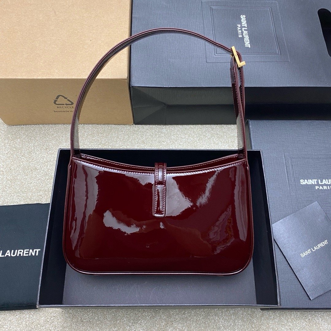 2024 Spring and Summer New Patent Leather Underarm Bag! Le5A7 Bag Hobo Bag Patent Leather Burgundy/Gold 657228